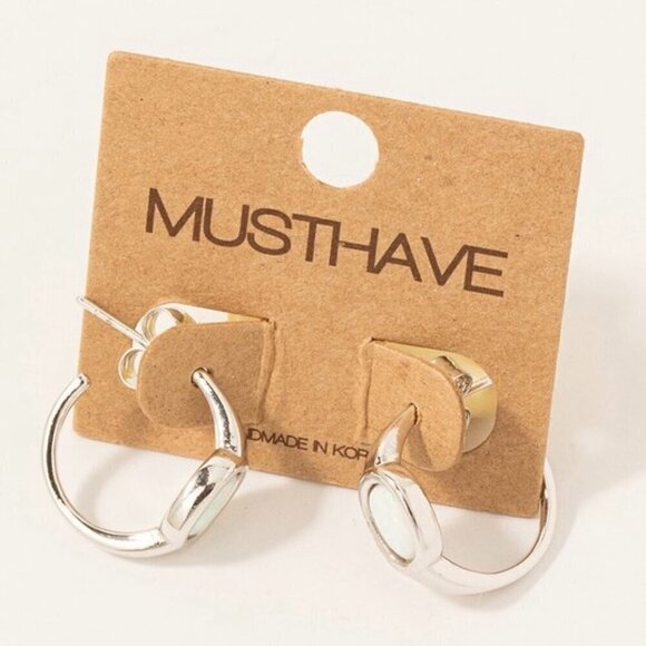 1 LEFT!! STELLA SILVER OPAL HOOP EARRINGS - Picture 1 of 1
